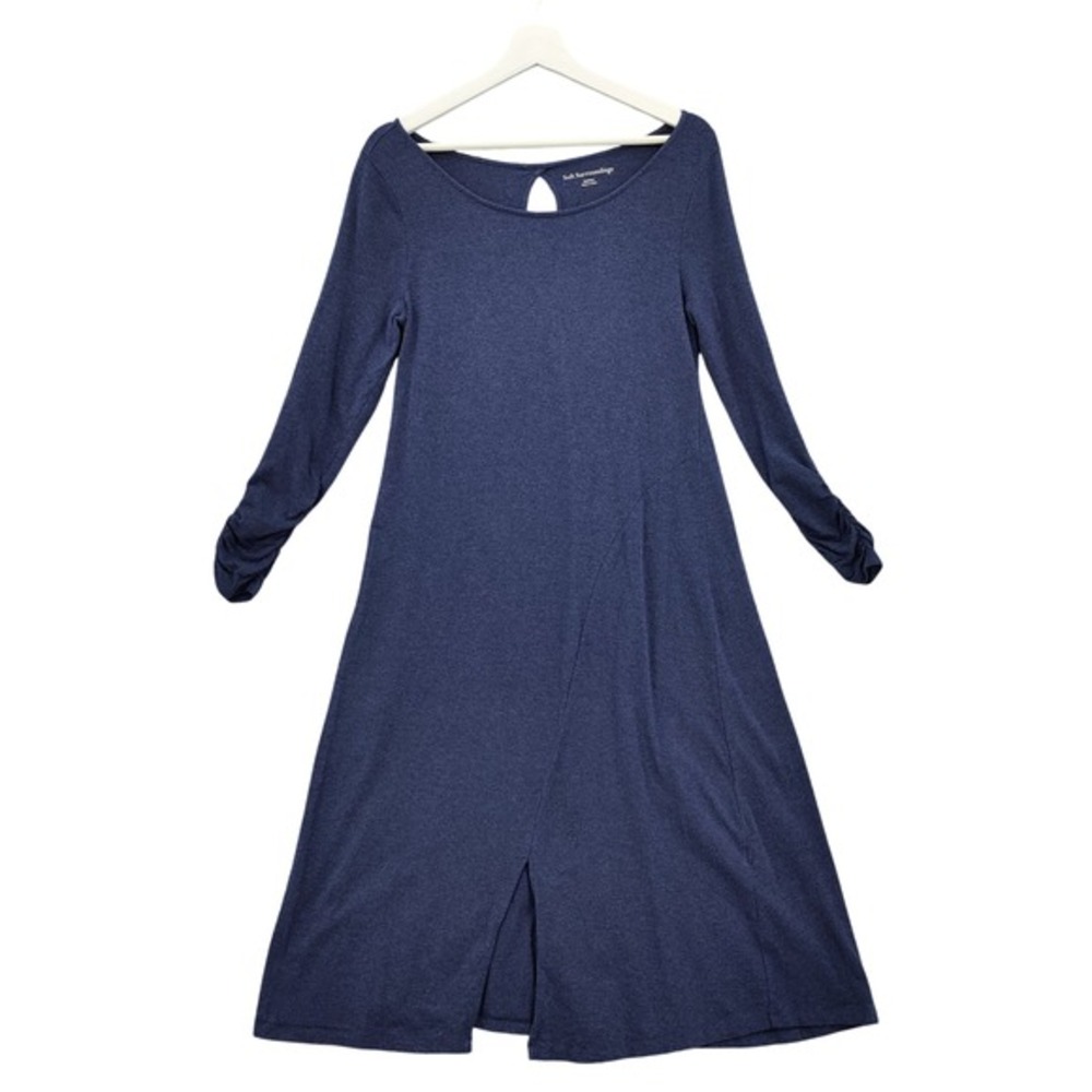 Soft Surroundings Women Modest Relaxed Minimalist ALine Dress M Blue Ruched Slit